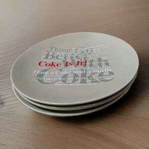 Coca Cola Brand Slogan Collage Anchor Hocking Replacement Dinner Plate Set Of 3